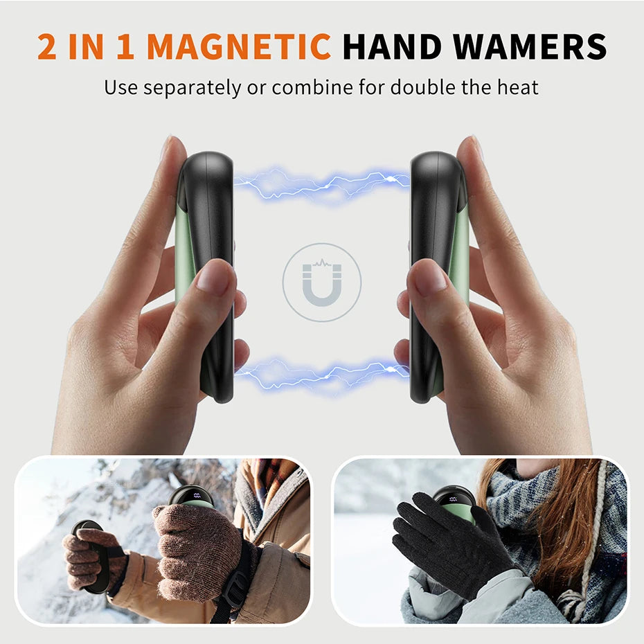 coldSky 2-in-1 Wiederaufladbare Handwärmer 2er-Pack Magnetischer Elektrischer Handwärmer mit Digitalanzeige, Tragbarer Taschen-Handwärmer