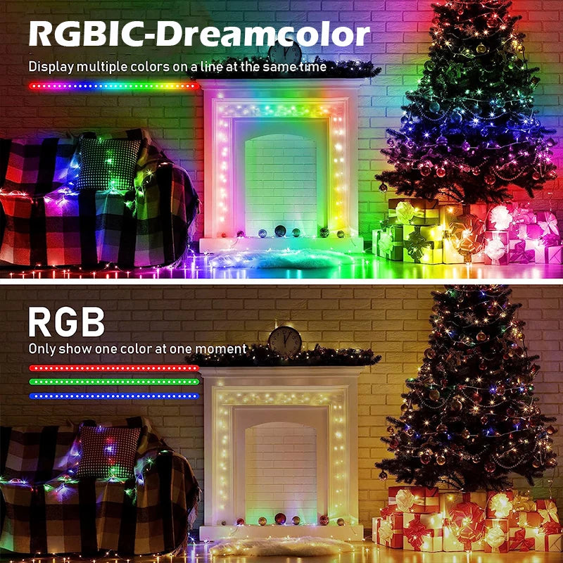 LumiChase RGBIC 10 m Lichterkette | Farbwechsel mit Lauflichteffekt | 100 LEDs | IP67 Wasserdicht für Innen- und Außenbereich | App-gesteuert