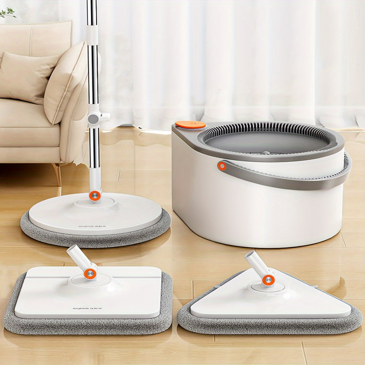Spinova | 2-in-1 Wischmop mit Eimer | Handsfree-Auswringung, verstellbarer Stiel, 3 Mopköpfe | Für Fliesen, Parkett & Laminat