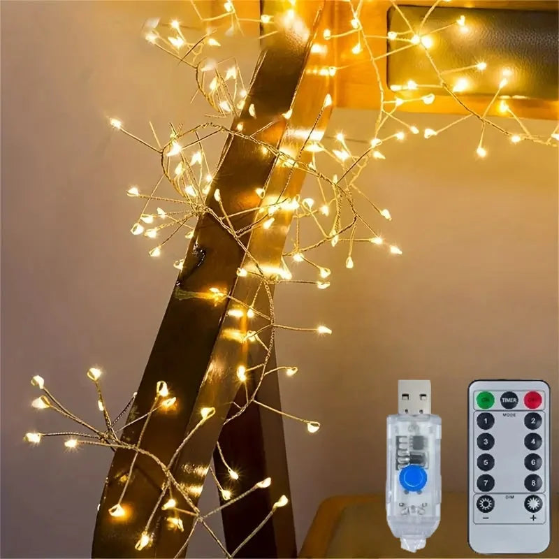 StellarGlow | LED-Lichterkette mit Feuerwerksdesign | 8 Lichtmodi & Fernbedienung | USB-betriebene Weihnachts- und Partylichter | Für Innen- und Außenbereich