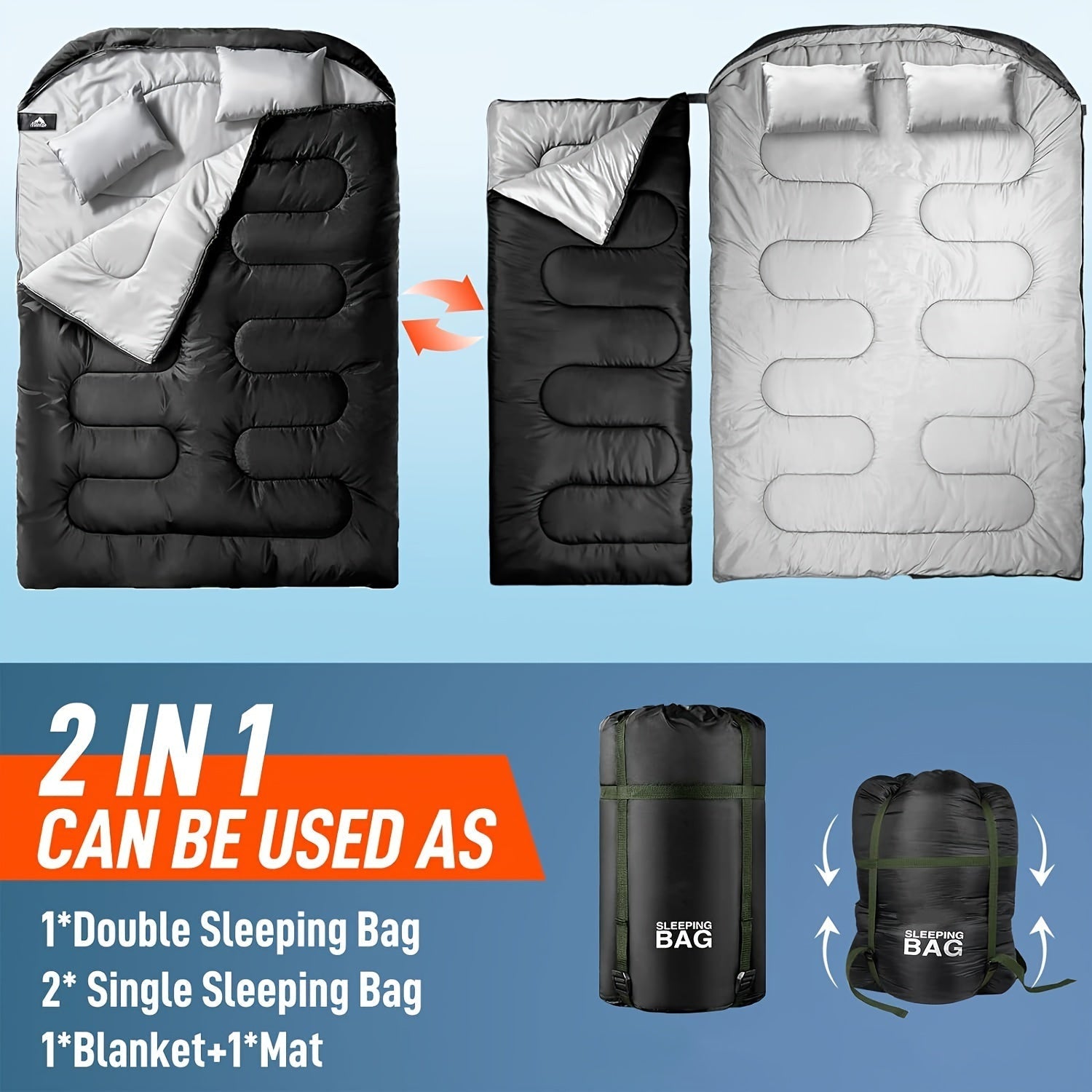 SleepNest | 2-in-1 Camping-Schlafsack | Mit Integriertem Kissen | Warm & Vielseitig