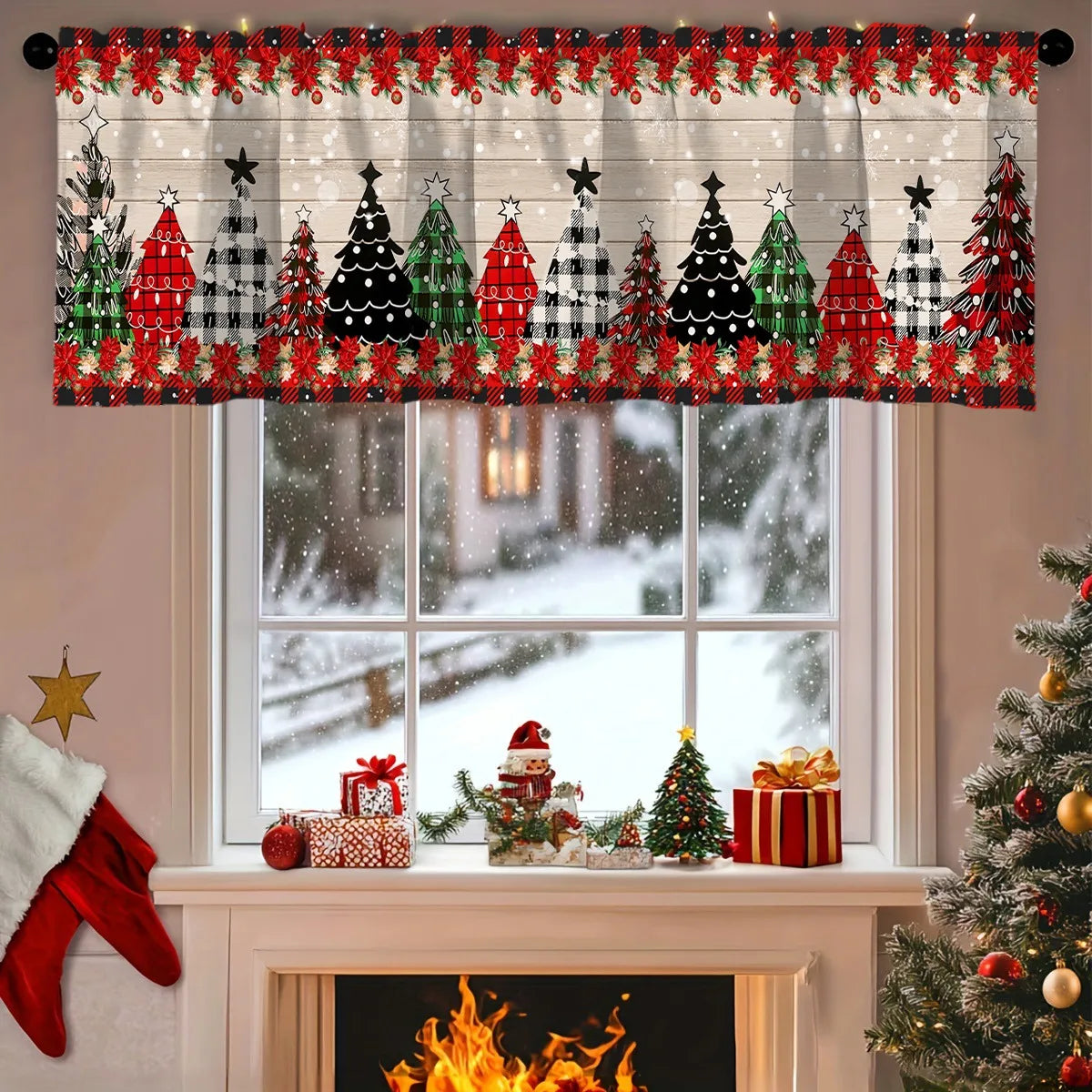 NoëlHome Weihnachtsvorhänge Kurz | Festliche Fensterdeko | 100 % Polyester | Küche & Badezimmer | Weihnachtskollektion 2025