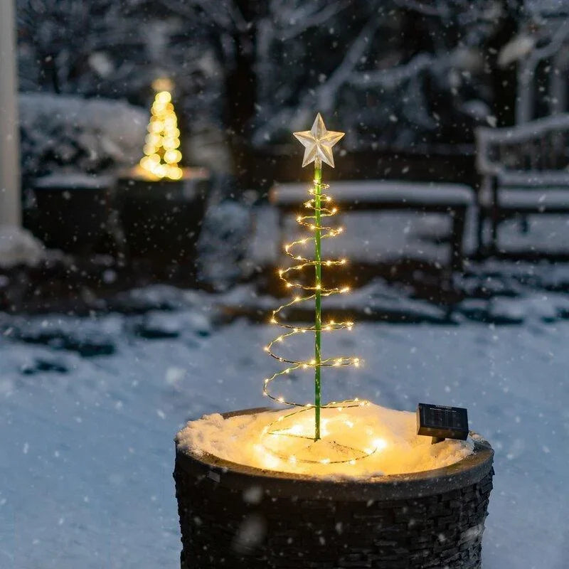 SoluxeTree Solar Weihnachtsbaum Lampe | LED Eisenkunst Ornament | Warmweiß & Mehrfarbig | Wasserdicht & Automatisch Kontrolliert