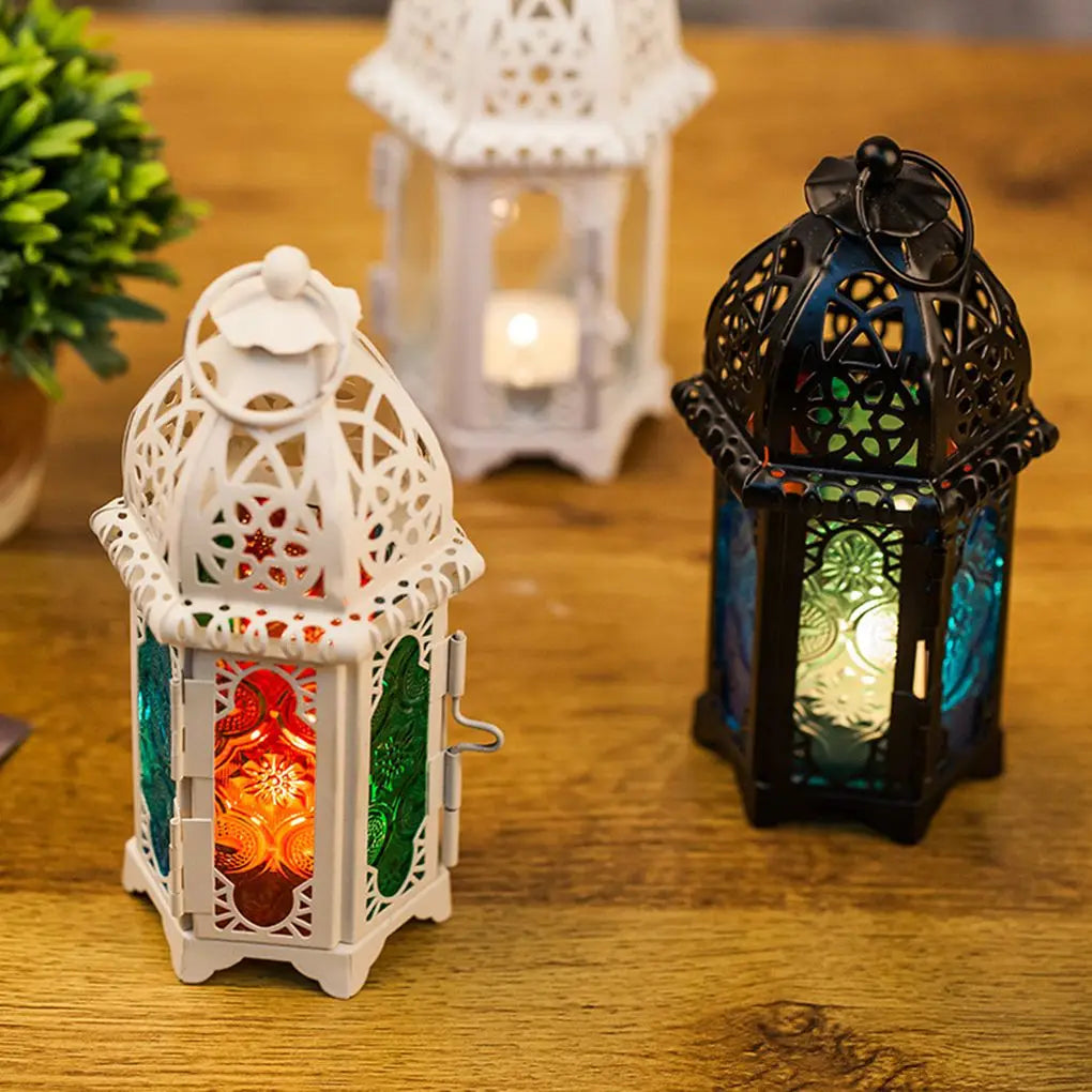 Marrakesch Glow | Marokkanischer Glas-Kerzenhalter | Handgefertigtes Eisen & Kristallglas | Orientalische Hängelaterne