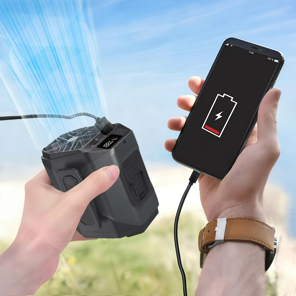 AeroBelt Pro | Tragbarer Gürtelventilator mit Powerbank & LED | 20.000 mAh Akku & Hochgeschwindigkeits-Kühlung | Für Outdoor, Reisen & Arbeit
