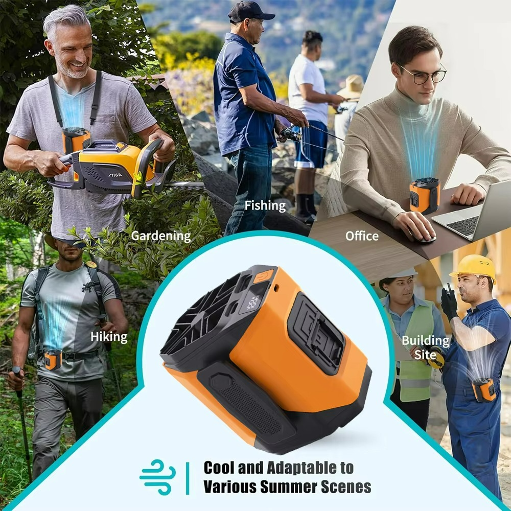 AeroBelt Pro | Tragbarer Gürtelventilator mit Powerbank & LED | 20.000 mAh Akku & Hochgeschwindigkeits-Kühlung | Für Outdoor, Reisen & Arbeit