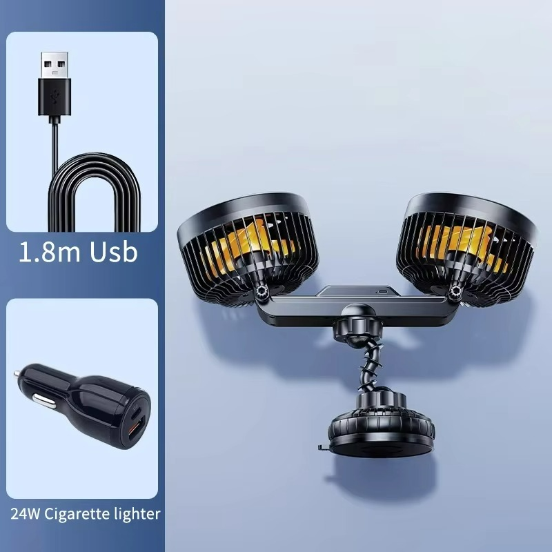 Ventoro DuoFlow | Kabelloser Auto-Ventilator | Doppelkopf-Design | 4000 mAh Akku