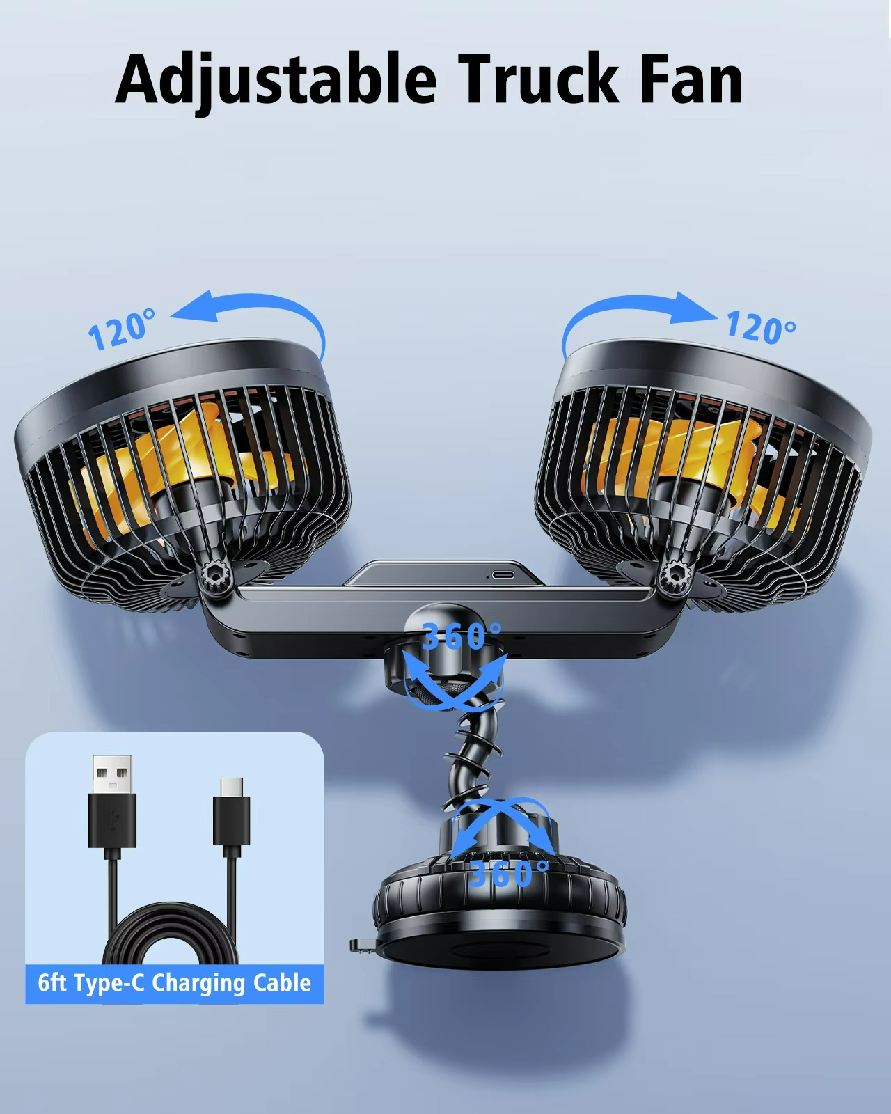 Ventoro DuoFlow | Kabelloser Auto-Ventilator | Doppelkopf-Design | 4000 mAh Akku