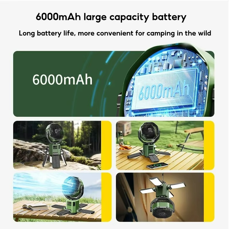 Trekkon AirGlow | Outdoor-Ventilator mit LED | Faltbar & Leise | 6000 mAh Akku
