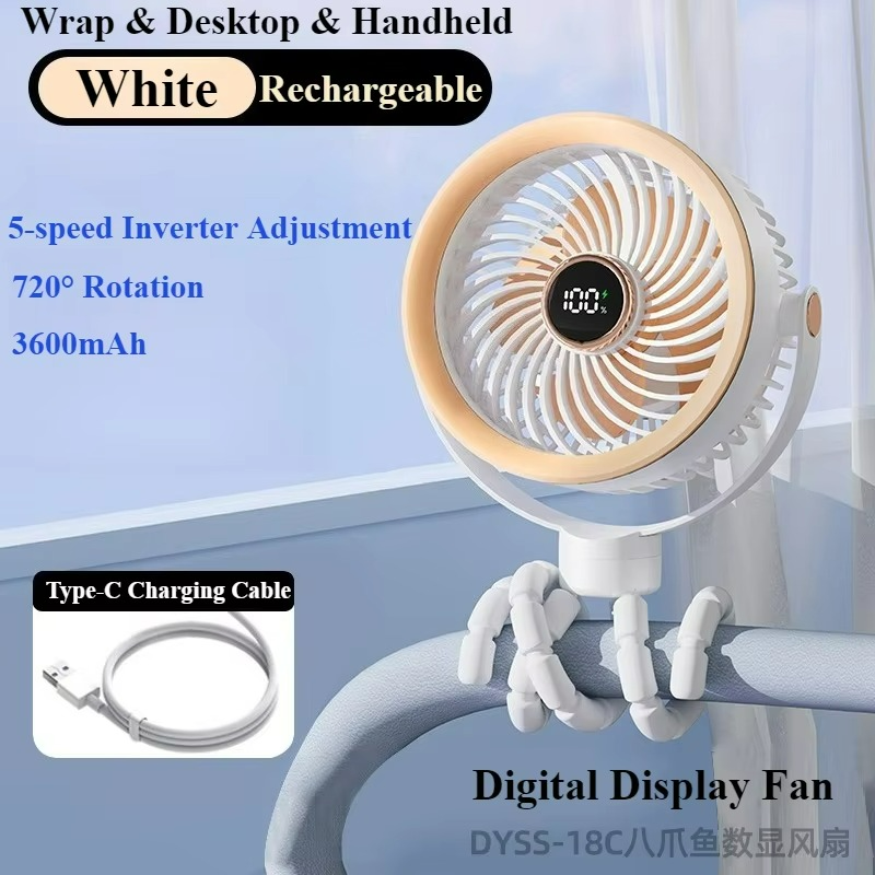 FlexCool Breeze | Tragbarer Mini-Ventilator | Ice-Cooling Technologie | LED-Touchscreen | 360° Flexarme