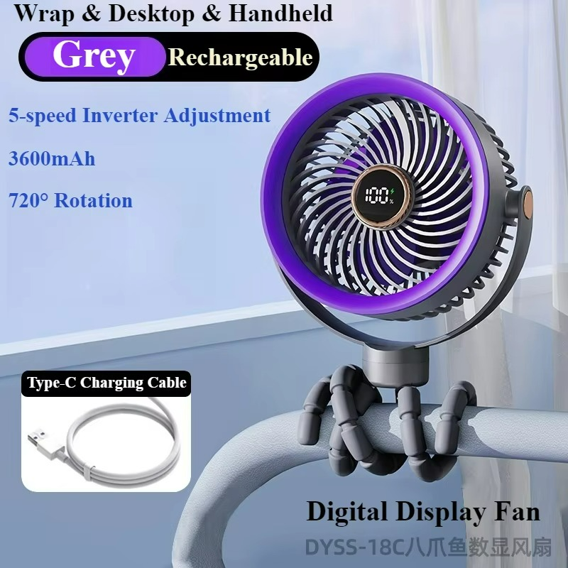 FlexCool Breeze | Tragbarer Mini-Ventilator | Ice-Cooling Technologie | LED-Touchscreen | 360° Flexarme