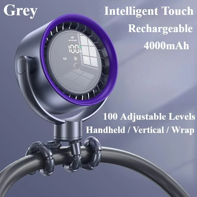 FlexCool Breeze | Tragbarer Mini-Ventilator | Ice-Cooling Technologie | LED-Touchscreen | 360° Flexarme