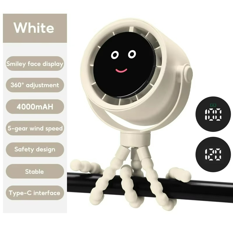 FlexCool Breeze | Tragbarer Mini-Ventilator | Ice-Cooling Technologie | LED-Touchscreen | 360° Flexarme