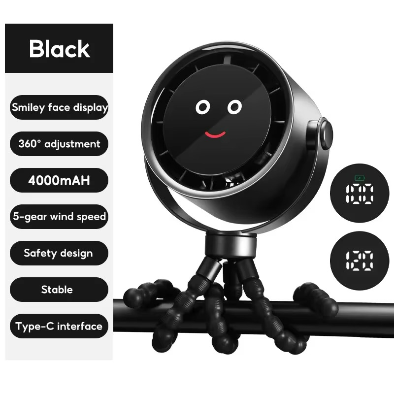 FlexCool Breeze | Tragbarer Mini-Ventilator | Ice-Cooling Technologie | LED-Touchscreen | 360° Flexarme