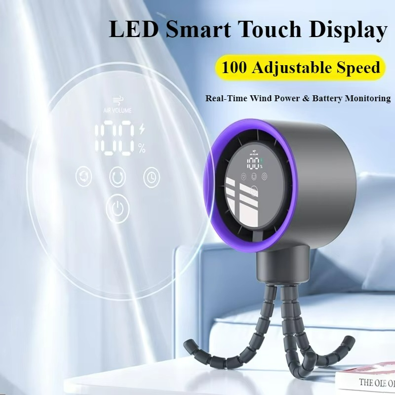 FlexCool Breeze | Tragbarer Mini-Ventilator | Ice-Cooling Technologie | LED-Touchscreen | 360° Flexarme