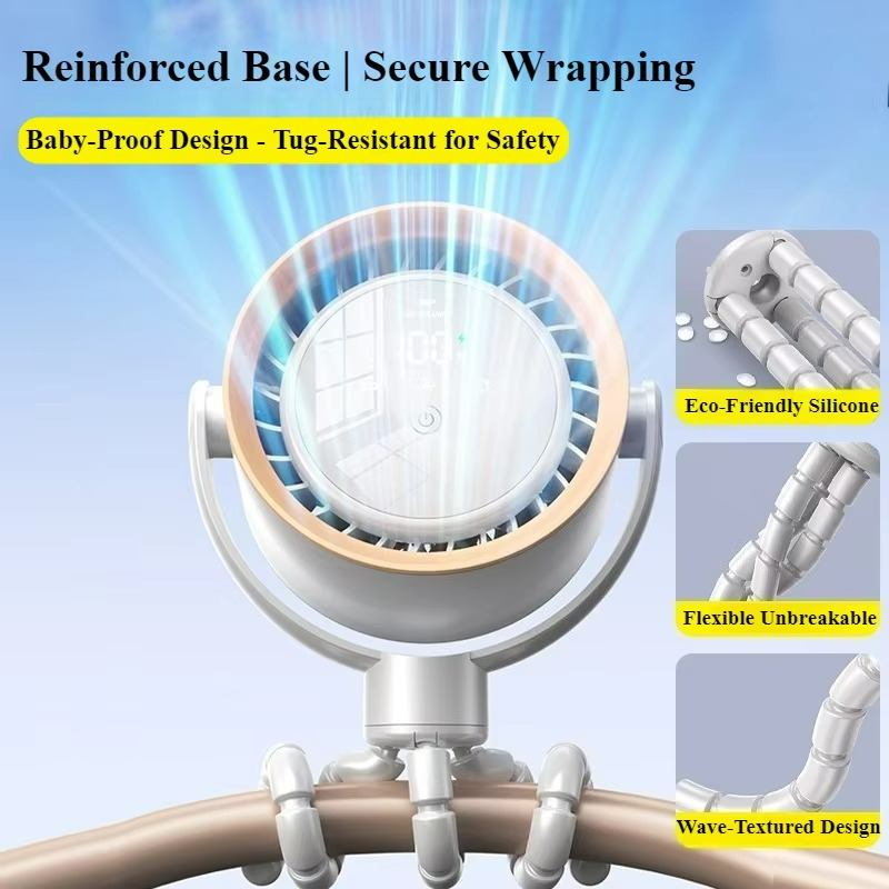 FlexCool Breeze | Tragbarer Mini-Ventilator | Ice-Cooling Technologie | LED-Touchscreen | 360° Flexarme
