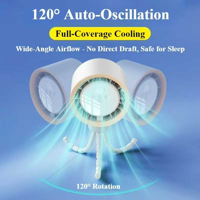 FlexCool Breeze | Tragbarer Mini-Ventilator | Ice-Cooling Technologie | LED-Touchscreen | 360° Flexarme