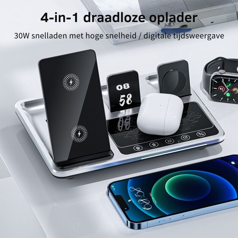 ChargeNest Flex | 4-in-1 Wireless Charging Station | Faltbar & Kompakt | 30W Schnellladung