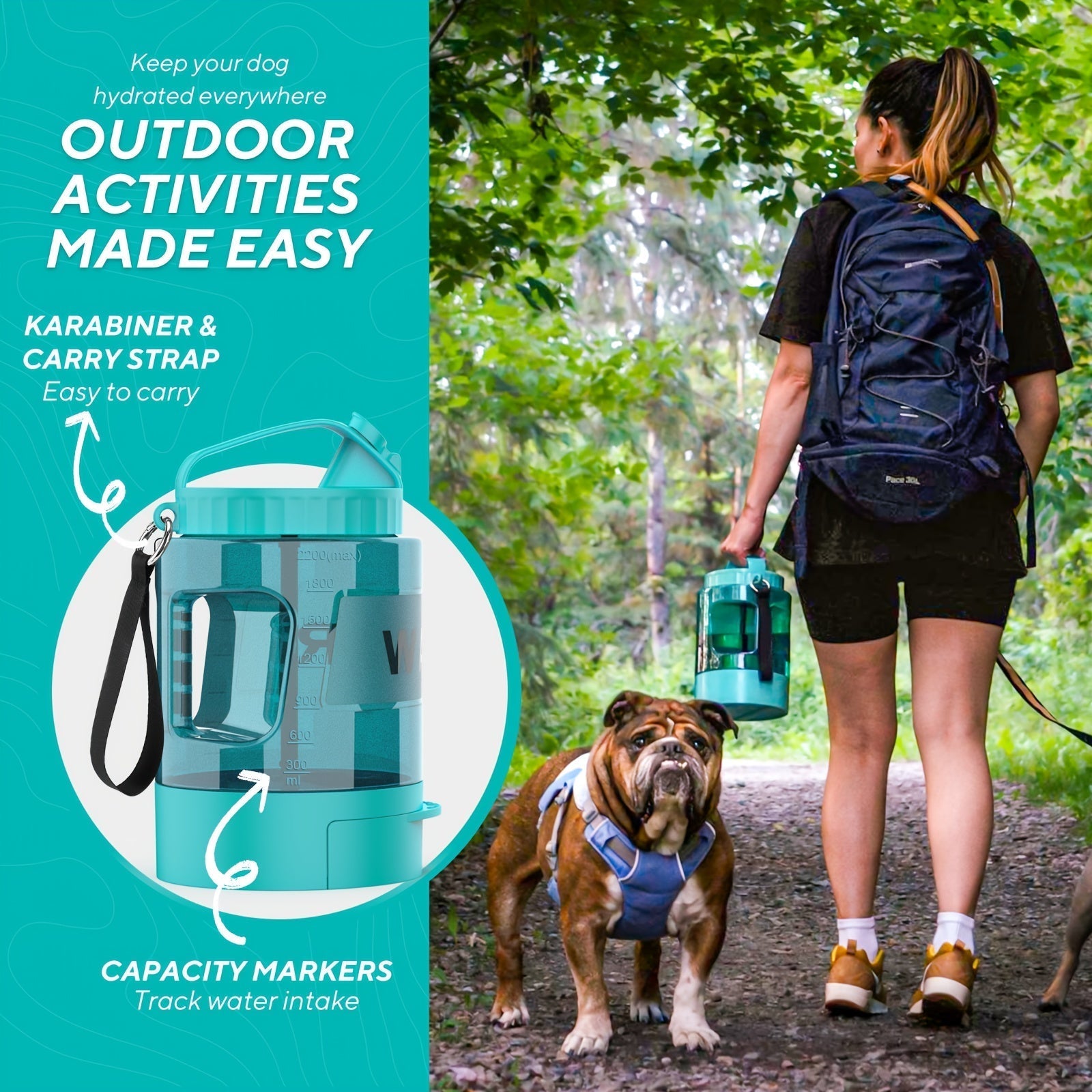 AquaTails | Hunde-Trinkflasche To-Go | 2,18L Volumen & Faltbare Schale | Für Outdoor, Reisen & Abenteuer