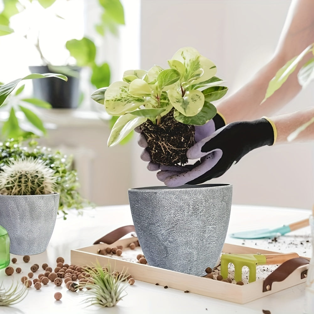 Greenora | 6er-Set Pflanztöpfe rund aus Kunststoff | Mit Ablaufloch, wetterfest & modernes Design | Für Balkon, Terrasse, Garten & Innenbereich