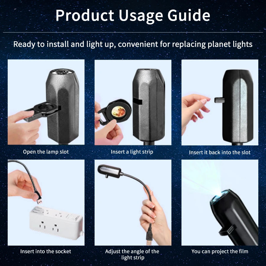 Projektionslampe StarBeam | USB 5V Deckenprojektor | Austauschbare Lichtstreifen | Planet- und Weihnachtsmotive