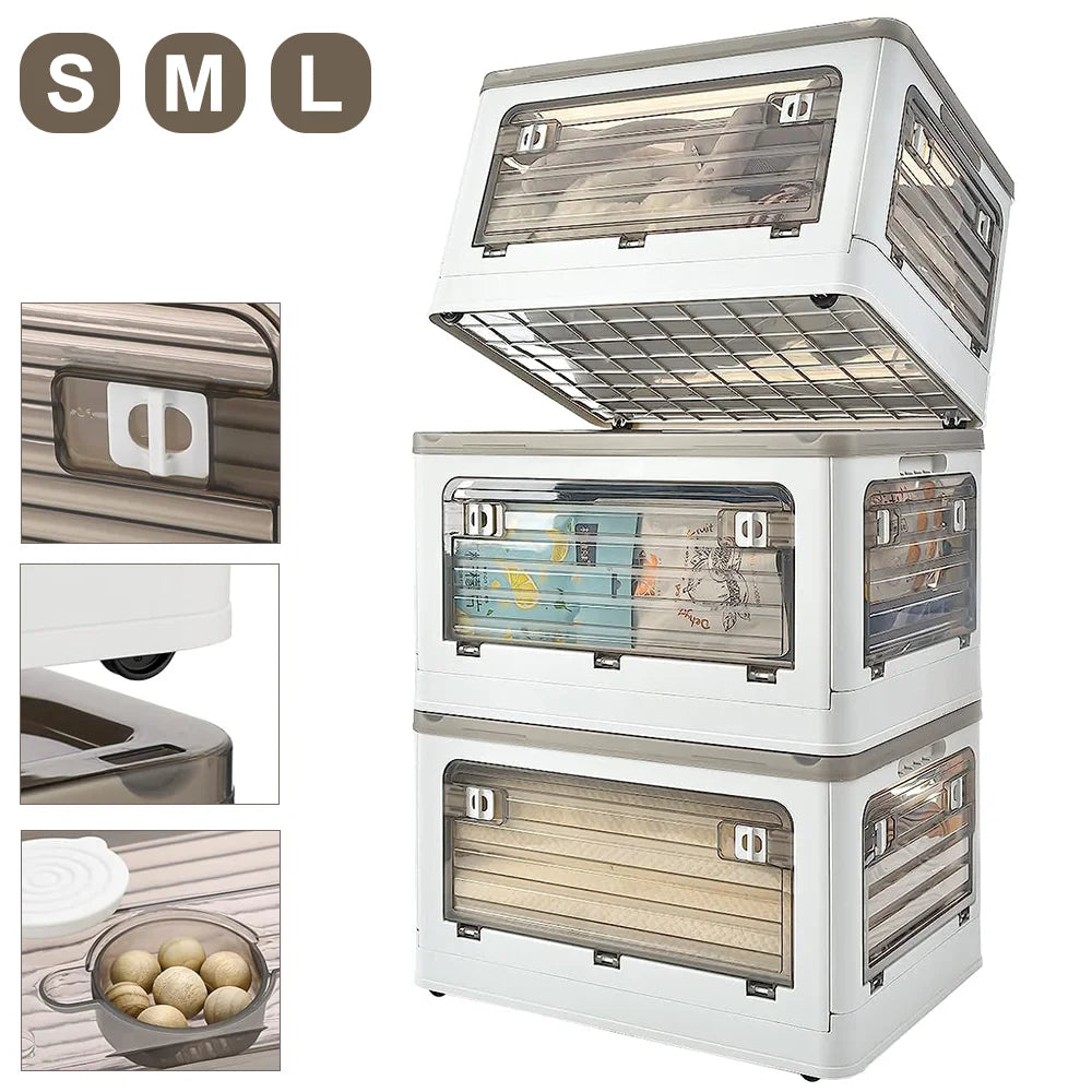 Flexora Klappbare Aufbewahrungsbox | Klare Klappbox mit Griff & Rollen | Stapelbar und Platzsparend | 27 L / 40 L / 53 L – Weiß