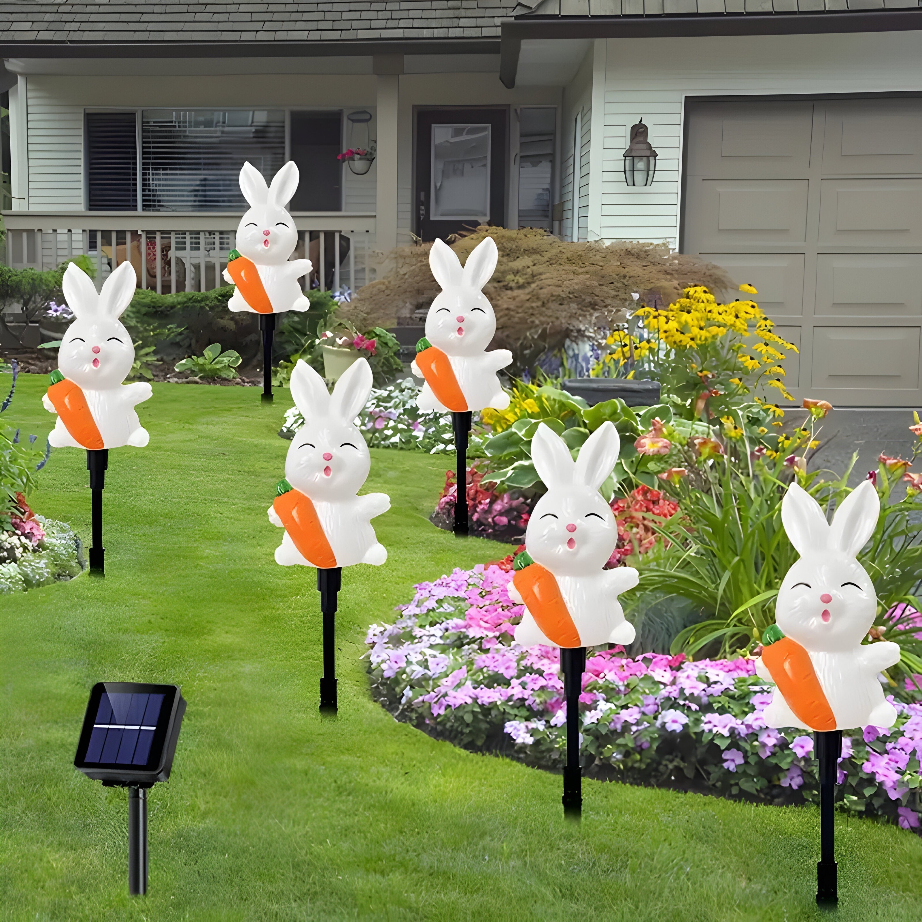 EasterGlow Solar Osterhasenlichter | LED Figuren im 6er-Set | Wetterfest & Stromsparend | Für Garten, Terrasse & Wege