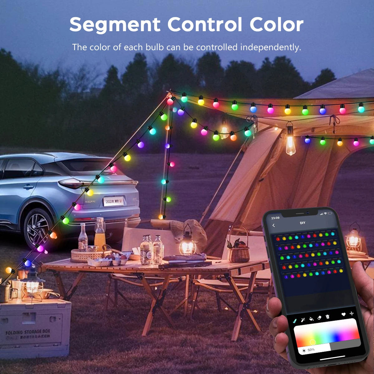 GlowFest G18 LED-Lichterkette | 10 m Länge | 50 LED-Lampen | USB-betrieben | IP44 wasserdicht | Geeignet für Innen- und Außenbereich