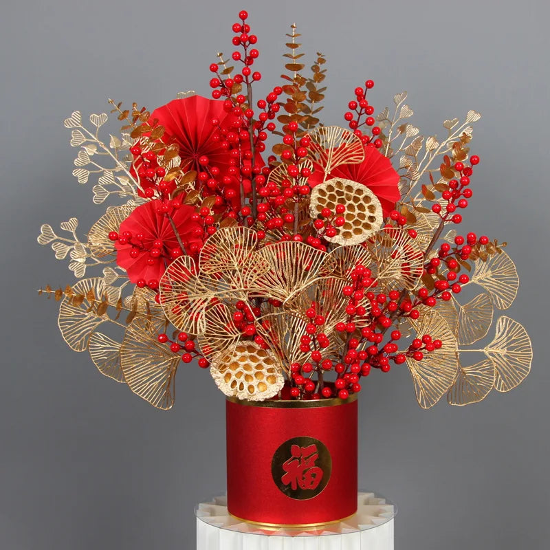 Aurivelle Gold Kollektion | Künstliche Palm-, Ginkgo- & Eukalyptusblätter mit Rosen & Hortensien | Anspruchsvolle Dekorationsblumen für Hochzeit & Zuhause