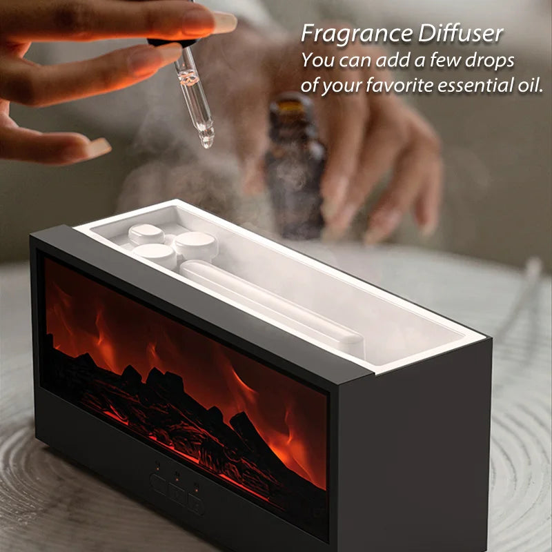 Flamora Kamin Aroma Diffusor | 150 ml Luftbefeuchter mit LED-Flamme & Fernbedienung | Automatische Abschaltung ohne Wasser | Duftöl-Diffusor