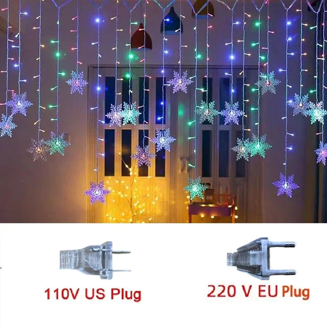 SnowGleam LED Schneeflocken Lichterkette | 3,2 m Vorhanglicht | 8 Beleuchtungsmodi | IP44 Wasserdicht | Weihnachts- & Partydekoration