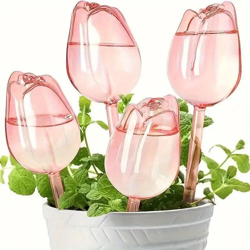 Floryna Bewässerungskugeln | Automatische Pflanzenpflege | Tulpenform Rosa | 2er/4er Set