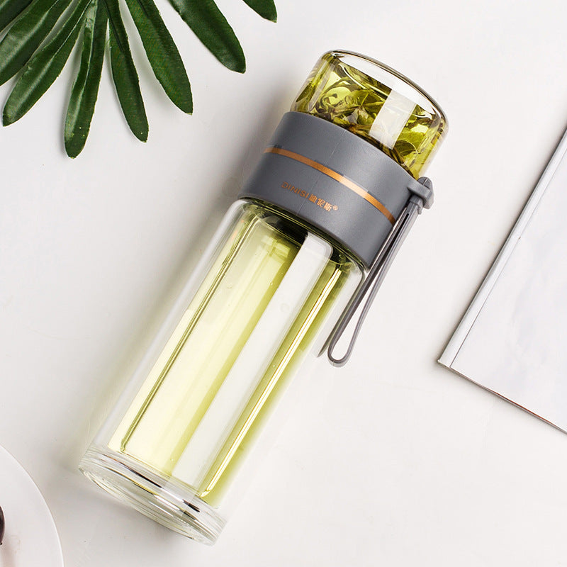TeaVoyage Infuser | Doppelt isolierte Teeflasche | Auslaufsicher & Stilvoll | 400–450 ml Borosilikatglas