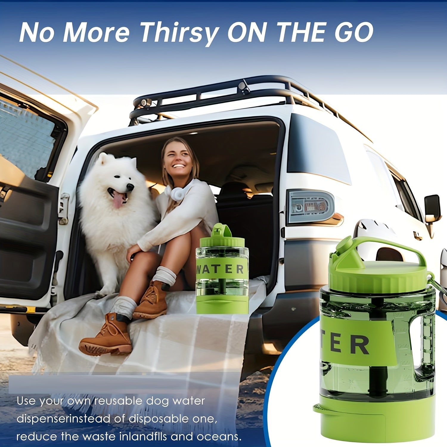 AquaTails | Hunde-Trinkflasche To-Go | 2,18L Volumen & Faltbare Schale | Für Outdoor, Reisen & Abenteuer