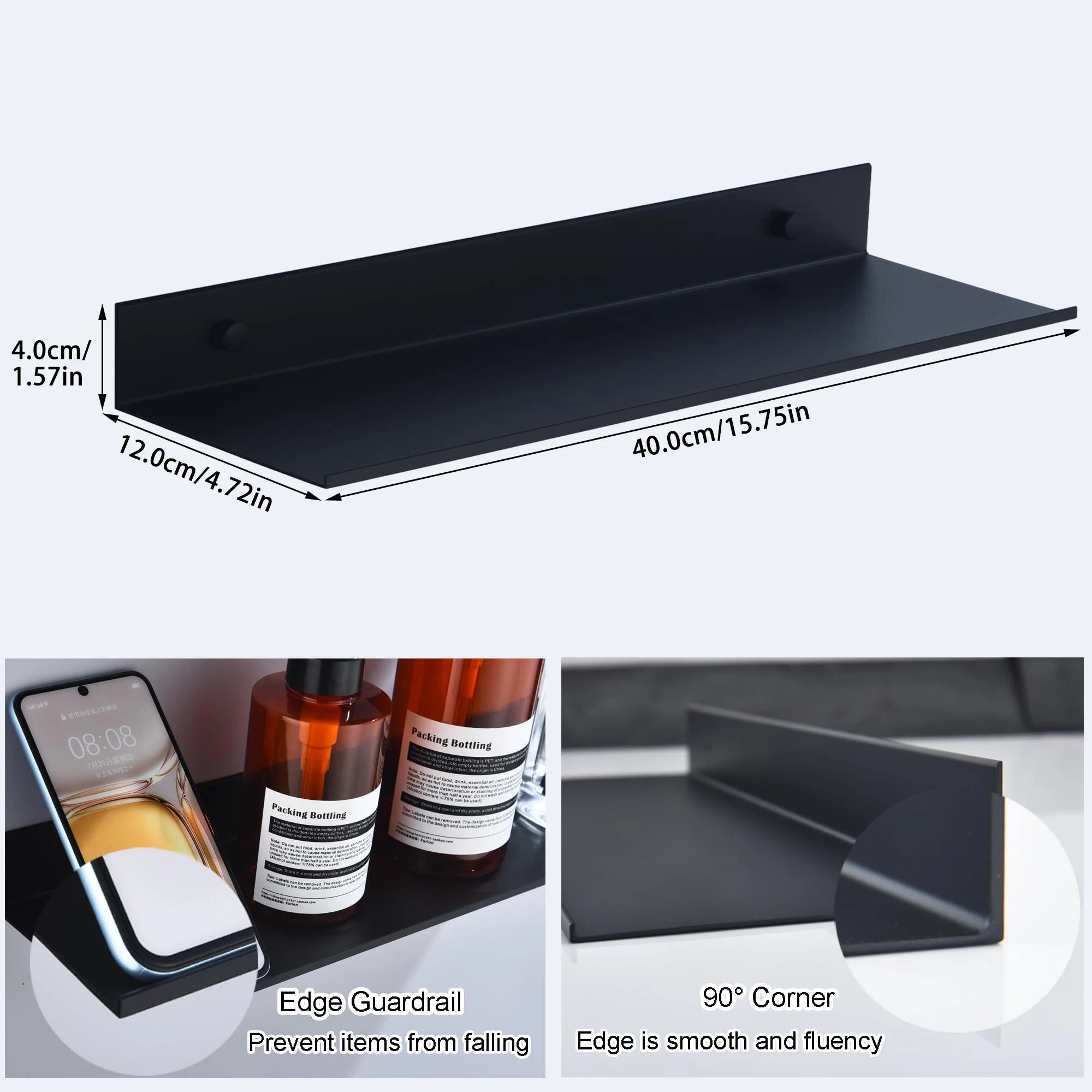 Metallura | Metall schwebendes Wandregal | Platzsparendes Aufbewahrungsregal 30/40/50 cm für Badezimmer, Küche & Schlafzimmer