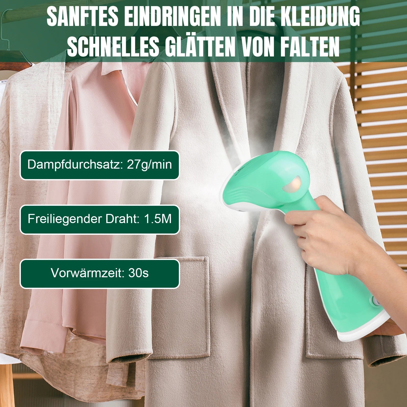 VaporiX 2000W Handdampfbügeleisen | 30-Sekunden Aufheizzeit | Tragbares Bügeleisen für Zuhause und Reise | Doppelte Dampfeinstellungen & 300ml Wassertank
