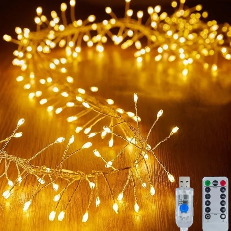 StellarGlow | LED-Lichterkette mit Feuerwerksdesign | 8 Lichtmodi & Fernbedienung | USB-betriebene Weihnachts- und Partylichter | Für Innen- und Außenbereich