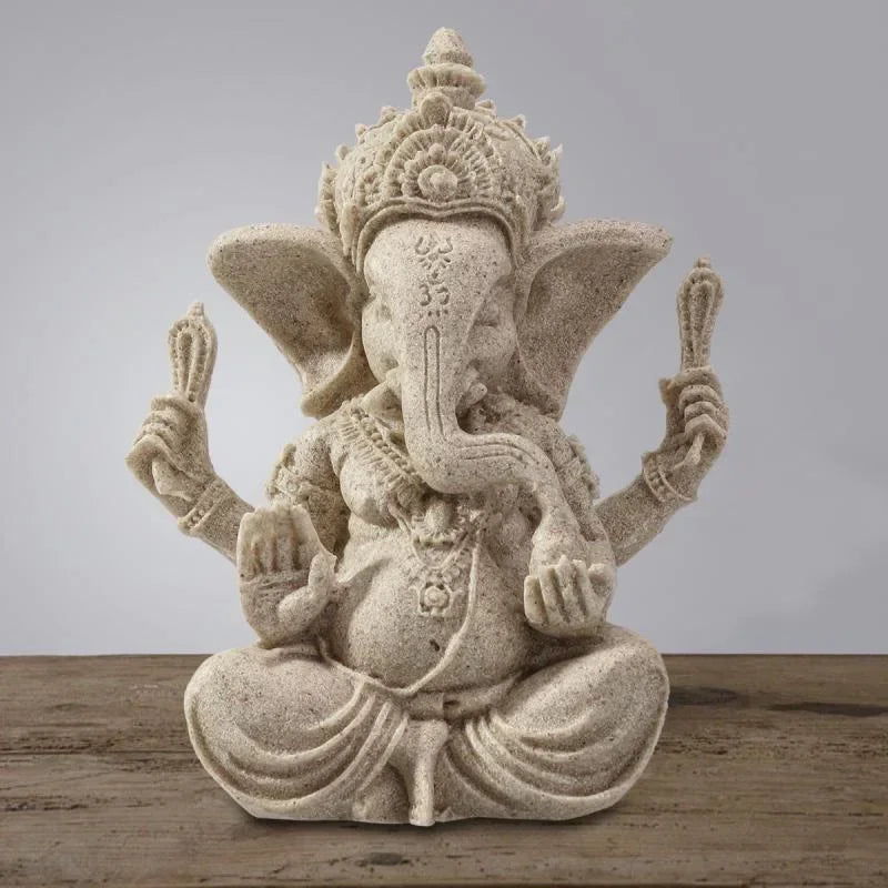 Anuvira | Ganesha Elefantenfigur | Handgefertigte Sandsteinoptik | Spirituelle Wohn- & Meditationsdekoration | 7,5 × 6 × 9,5 cm