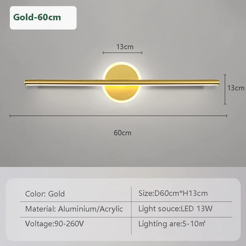 LED-Wandleuchte LineaLux | Schwarz und Gold | 40/60/80 cm | Warm-, Kalt- & Dreifarbenbeleuchtung | Zeitgenössische Spiegel- & Wandleuchte