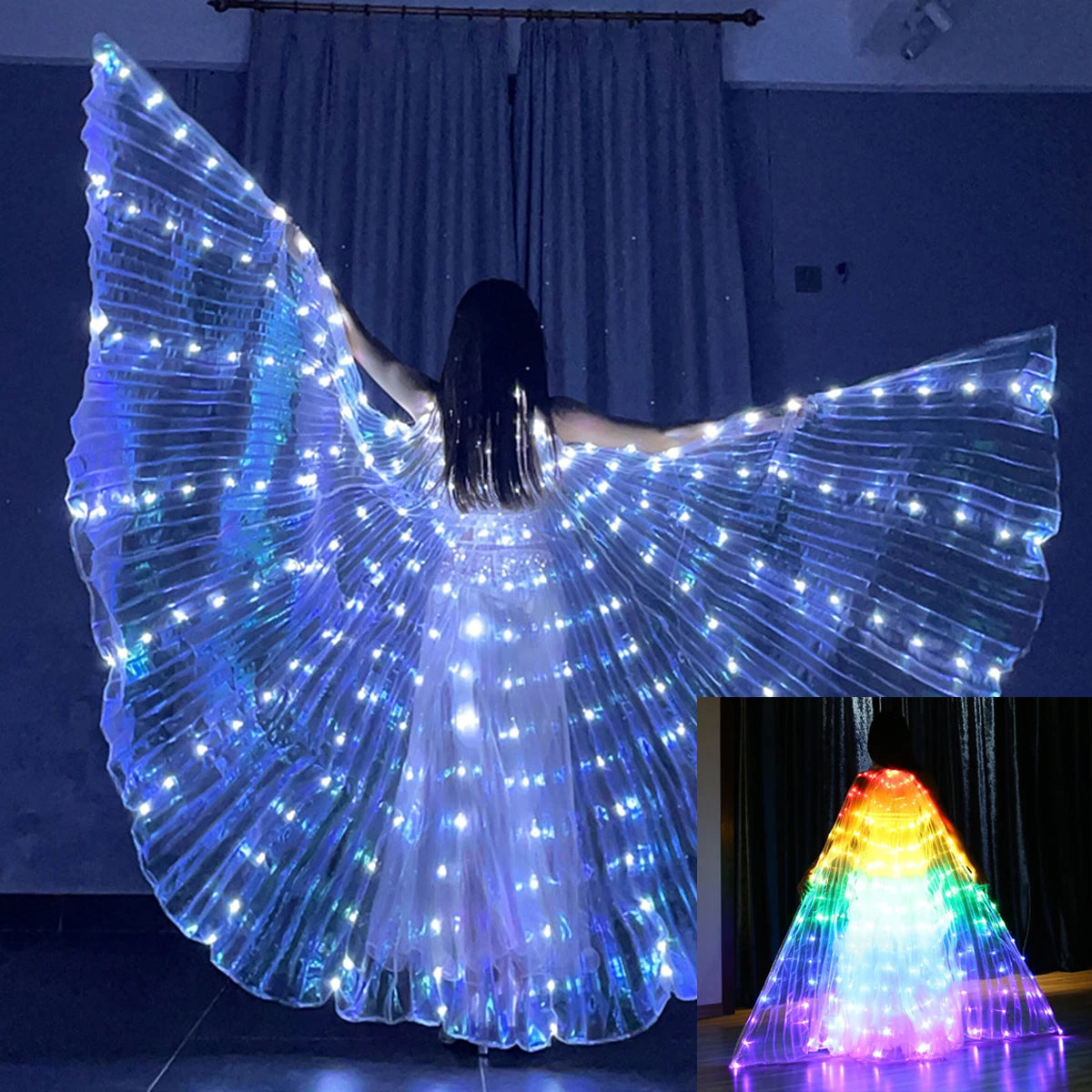 LED-Flügelkostüm LumiWings | Beleuchteter Feenumhang | 140 cm / 110 cm | Inklusive Teleskopstäben & Schalter | Ideal für Bühne, Party & Show