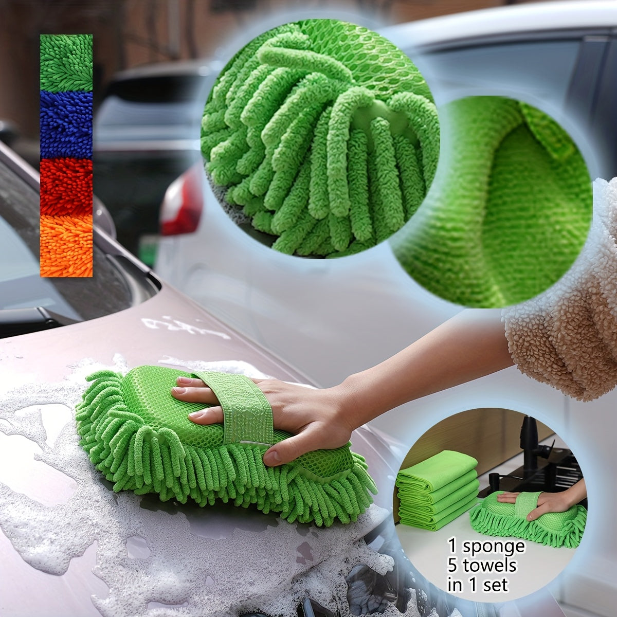 Reinima SoftGrip | Auto Reinigungsset | Mikrofasertücher & Schwamm | Kratzfrei & Saugstark | Für Auto & Zuhause