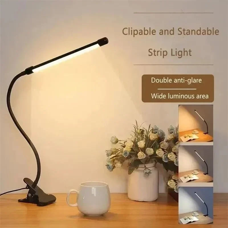 LumaFlex LED-Clip-Lampe | 3 Farbmodi & 10 Helligkeitsstufen | USB-betrieben | Flexibler Schwanenhals | Augenfreundlich & Dimmbar