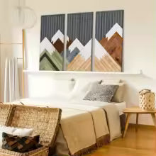 LioraBoho Wandkunst Kollektion | 3-teiliges Holz-Wanddekor 40×20 cm | Rustikales Blättermotiv | Boho-Ästhetik für Wohnzimmer & Schlafzimmer