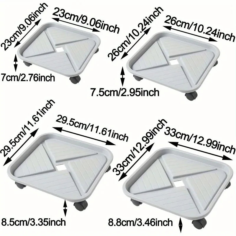 Floravivo Pflanzenroller mit Tropfschale | Quadratischer mobiler Pflanzenständer | Stabil und leicht zu bewegen