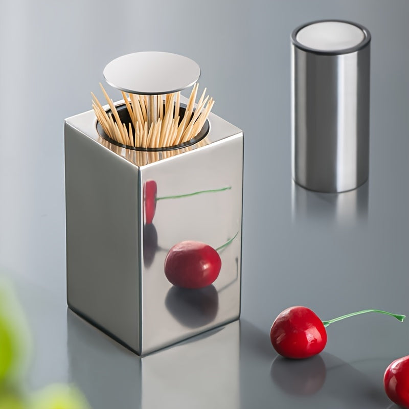 Purevia | Zahnstocherspender mit One-Touch Mechanismus | Edelstahl & hygienisch | Für Küche, Esstisch & Büro