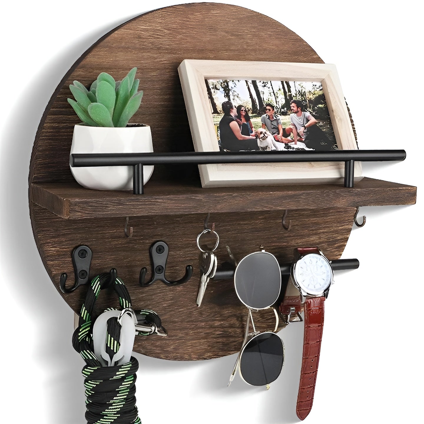 EdgeWood | Wandgarderobe | Akazienholz & Pulverbeschichtetes Metall | Platzsparend & Funktional