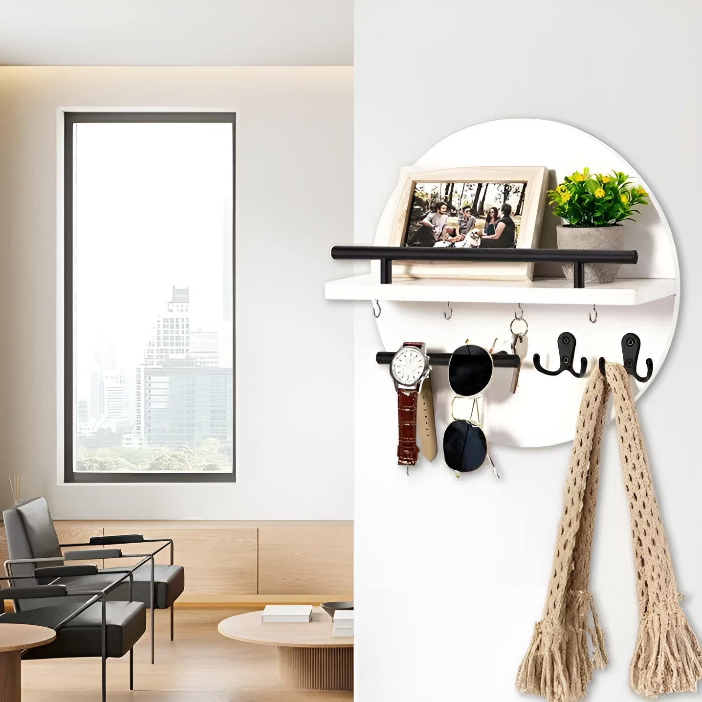 EdgeWood | Wandgarderobe | Akazienholz & Pulverbeschichtetes Metall | Platzsparend & Funktional