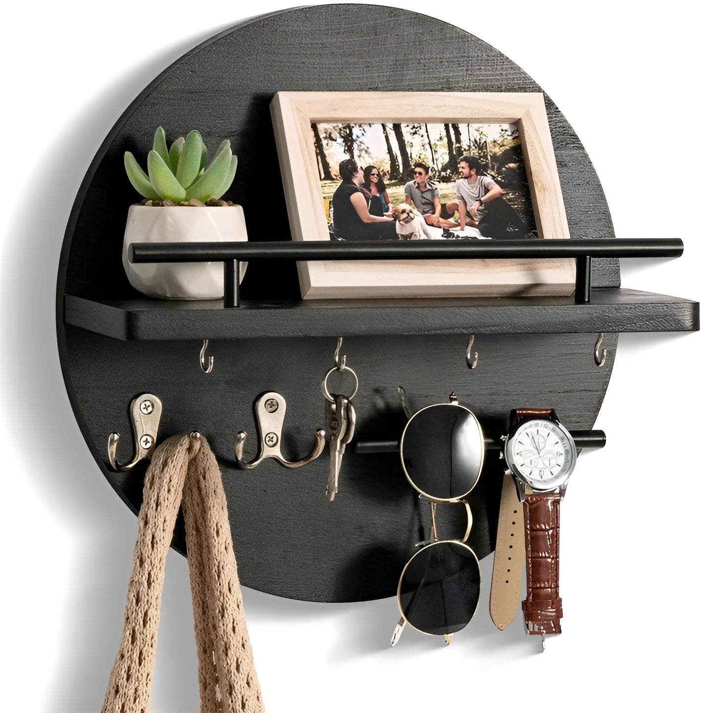 EdgeWood | Wandgarderobe | Akazienholz & Pulverbeschichtetes Metall | Platzsparend & Funktional