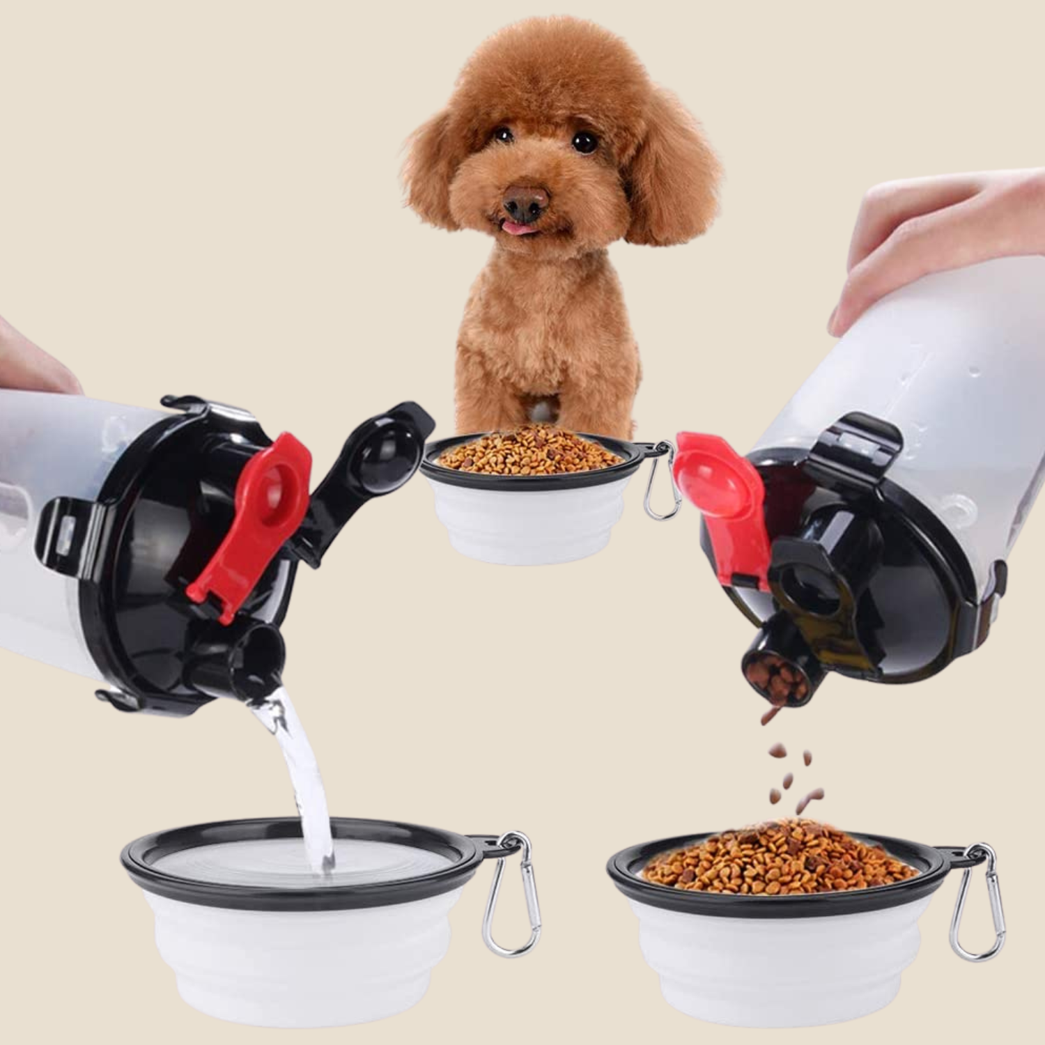 PawQuench 2-in-1 Trinkflasche | Für Hunde | Mit Snackfach & Rücklauf-Funktion | BPA-frei & Auslaufsicher