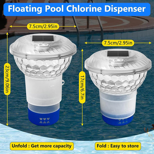 AquaGlow Solar Pool Dispenser | RGB LED & Solarbetrieb | Chlordosierung & 5 Lichteffekte